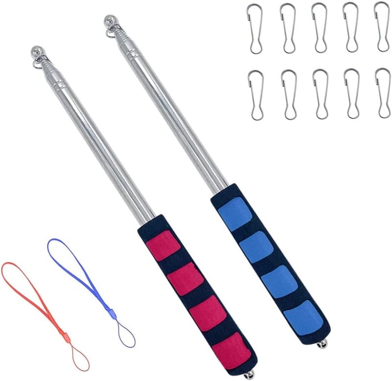 woobles Flagpole, 2pcs Stainless Steel Telescopic Flagpole with Hoops 7 Clips, Up to 2M, Portable Hand Flag Pole for Travel Camping Trips Competition Travel Ladder - Image 1